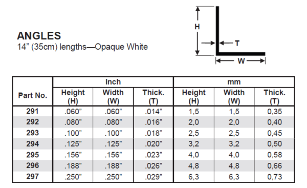 Evergreen Angle .100 inch Opaque White Polystyrene Bulk Pack of 20 EVE ...