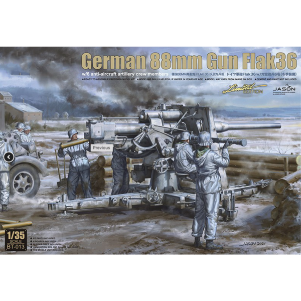 Border Model German 88mm Gun Flak36 with Six Figures Metal Box 1/35 Scale BT-013