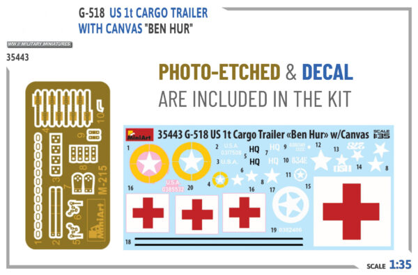 Miniart G-518 US 1t Cargo Trailer Ben Hur with Canvas 1/35 Scale 35443
