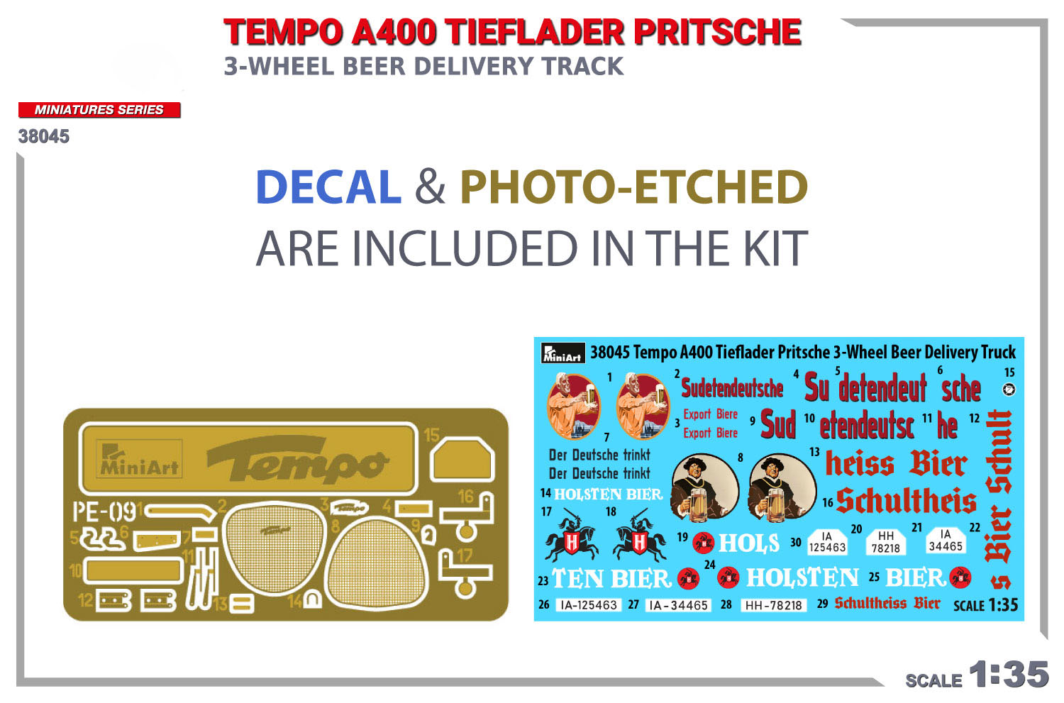 Miniart Tempo A400 Tieflader Pritsche 3-Wheel Beer Delivery Truck 1/35 38045