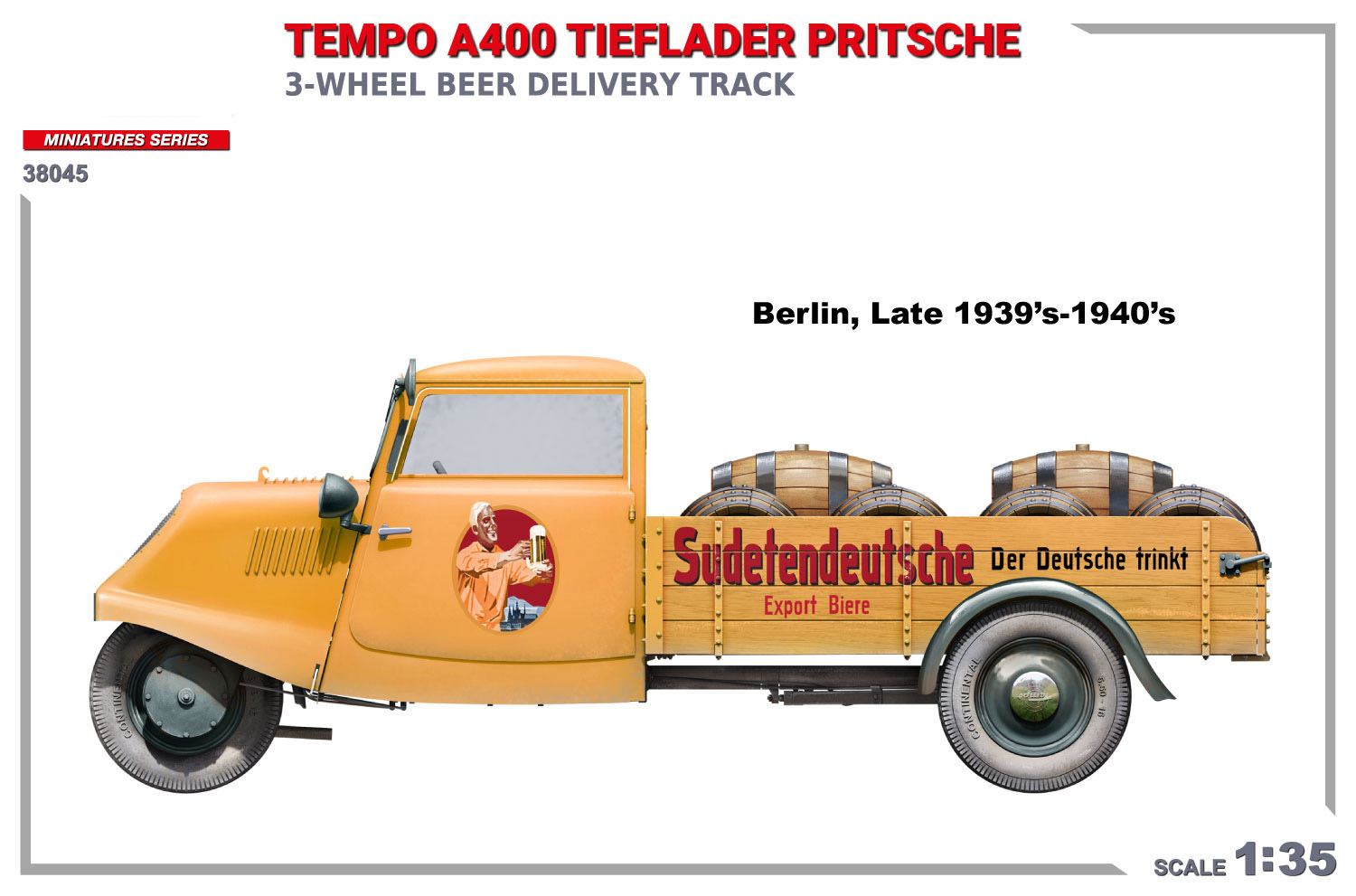 Miniart Tempo A400 Tieflader Pritsche 3-Wheel Beer Delivery Truck 1/35 38045
