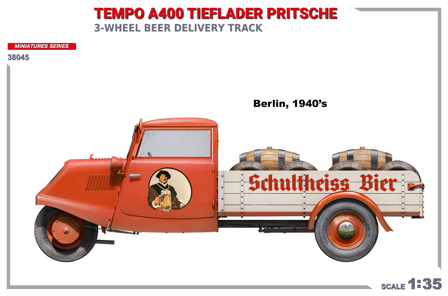Miniart Tempo A400 Tieflader Pritsche 3-Wheel Beer Delivery Truck 1/35 38045