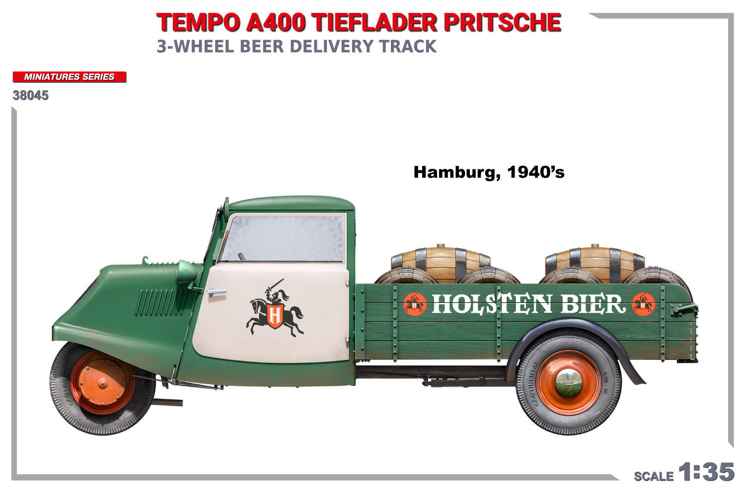 Miniart Tempo A400 Tieflader Pritsche 3-Wheel Beer Delivery Truck 1/35 38045