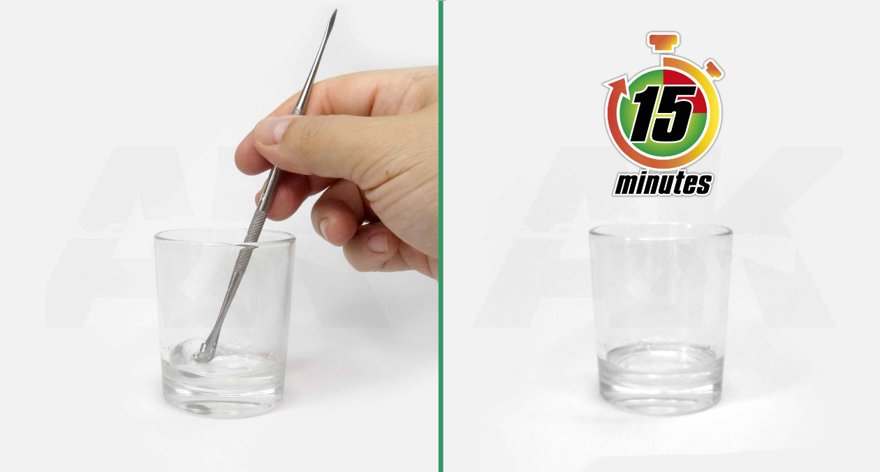 Preparing Ultra Gloss Varnish for airbrushing observing a 15- minute wait time after mixing in the hardener.