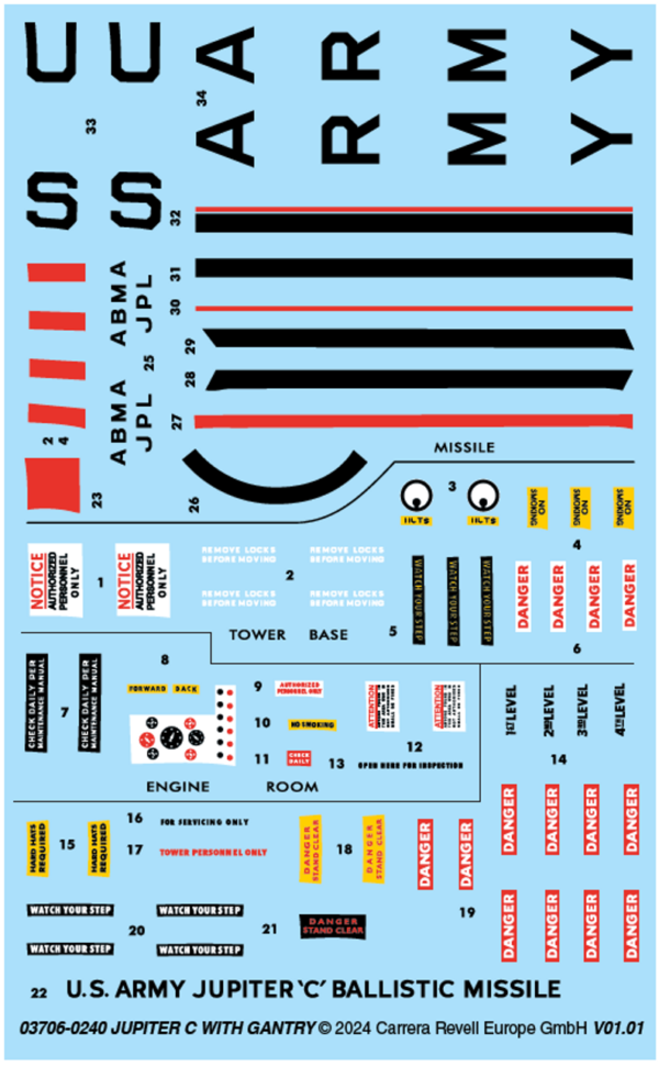 Decals Revell Jupiter-C Rocket with Gantry 1/110 Scale 03706
