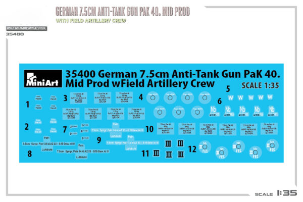 Miniart German 7.5cm Anti-Tank Gun Pak 40 Mid Production with Artillery Crew 1/35 Scale 35400