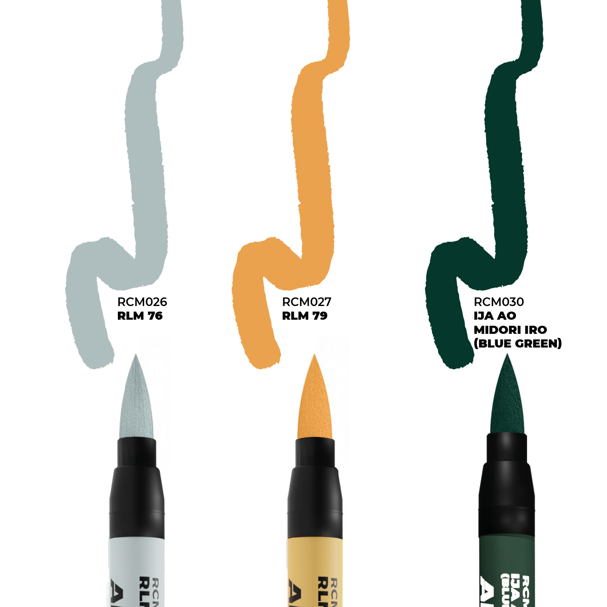 AK Interactive Real Colors Markers WWII Axis Aircraft Squiggle Camouflage Colors Set of 3 RCM111