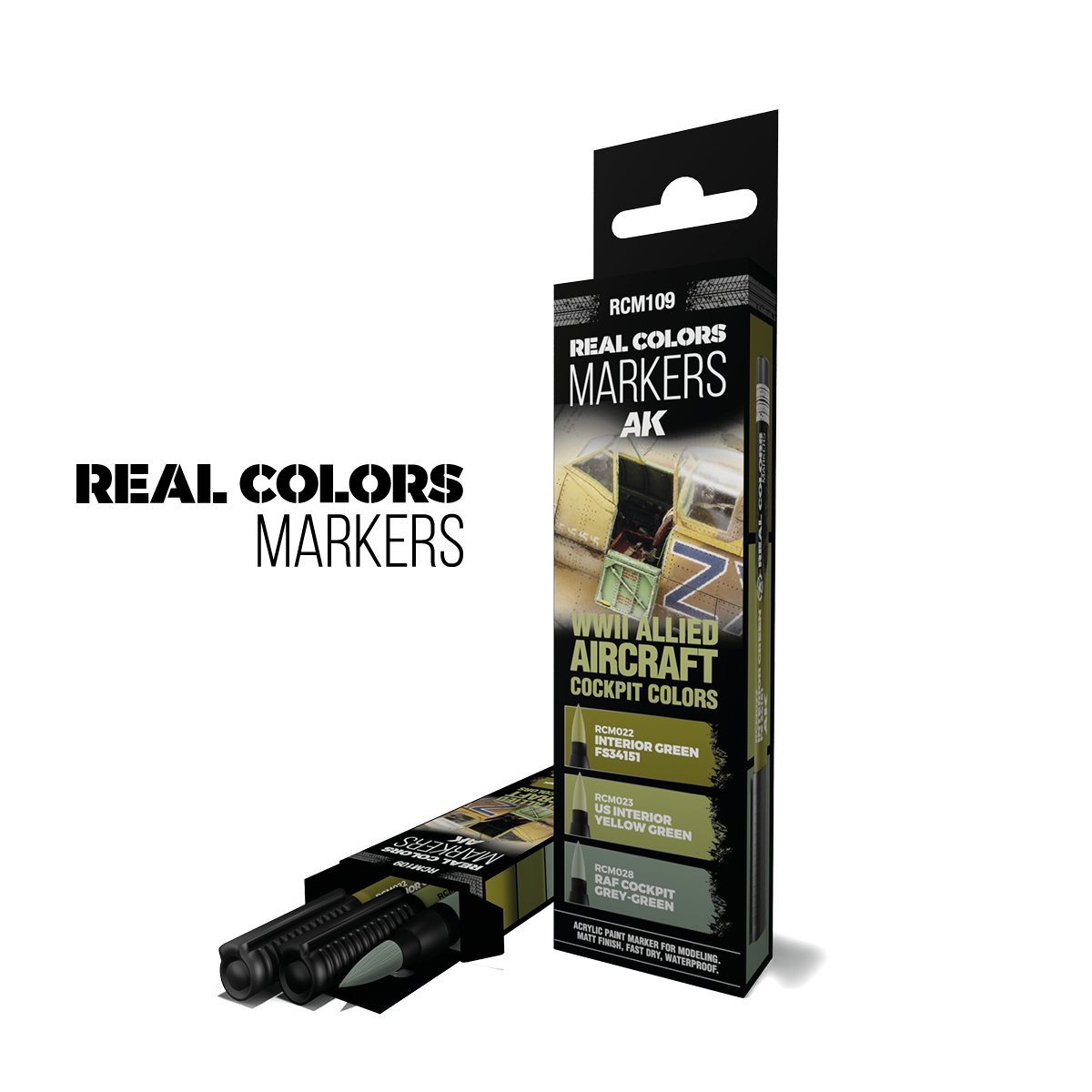 AK Interactive Real Colors Markers WWII Allied Aircraft Cockpit Colors Set of 3 RCM109