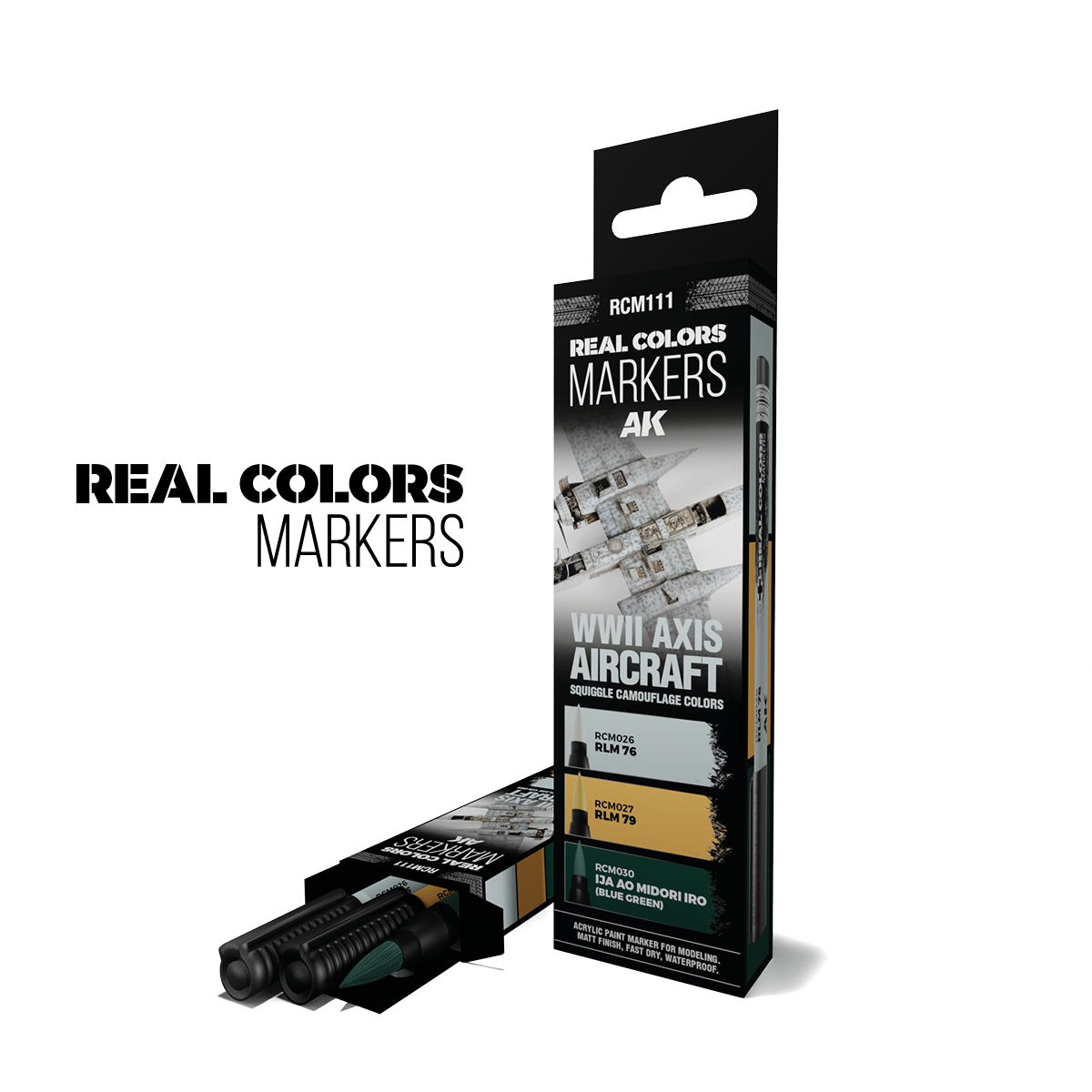 AK Interactive Real Colors Markers WWII Axis Aircraft Squiggle Camouflage Colors Set of 3 RCM111