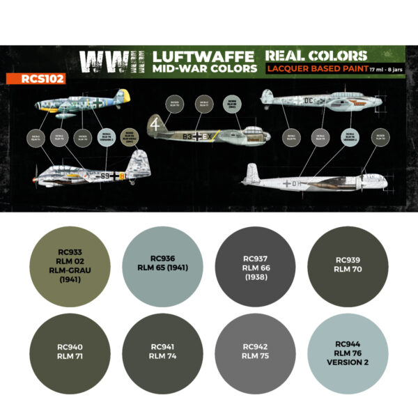 AK Interactive Real Colors WWII Luftwaffe Mid-War Colors RCS102 Paint Set of 8