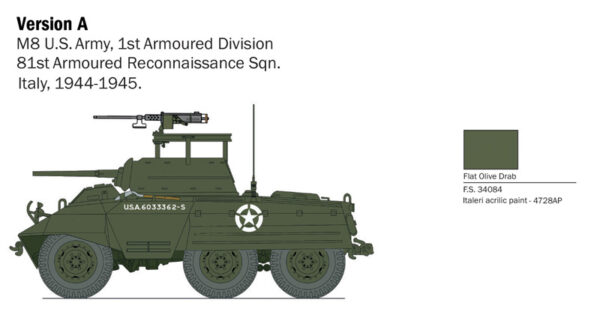 Italeri M8 M20 Tank 1/56 Scale 25759