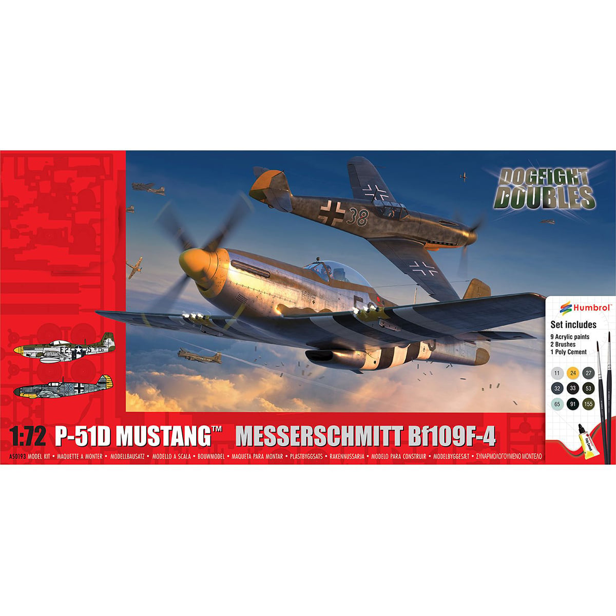 Airfix P-51D Mustang and Messerschmitt Bf109F-4 1/72 Scale A50193 Model Set