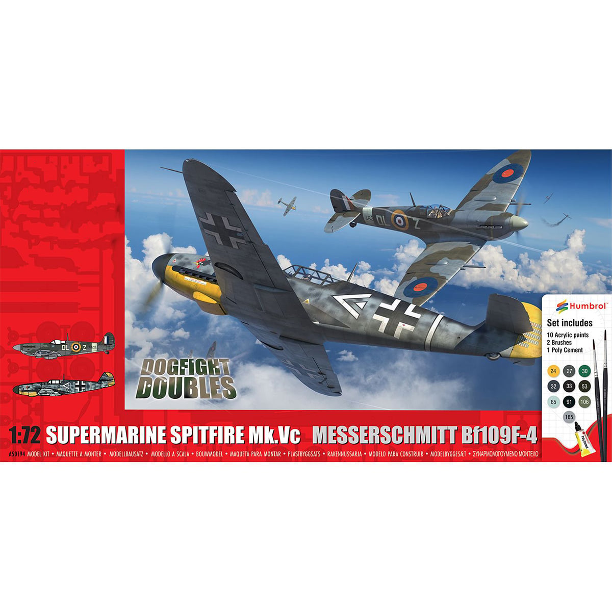 Airfix Spermarine Spitfire Mk.Vc and Messerschmitt Bf109F-4 1/72 Scale A50194 Model Set