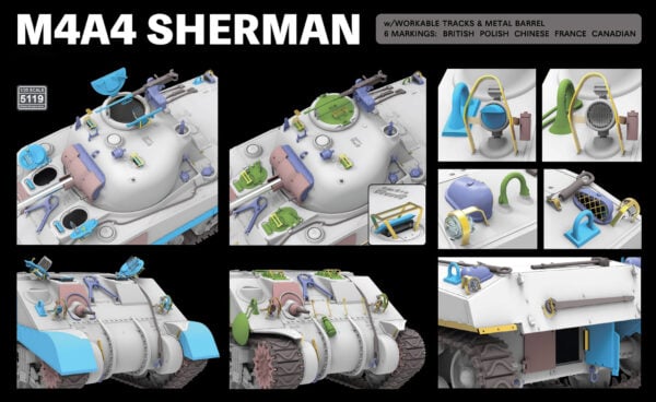 RyeField Model M4A4 Sherman with Workable Tracks and Metal Barrel Canadian Markings 1/35 Scale 5119