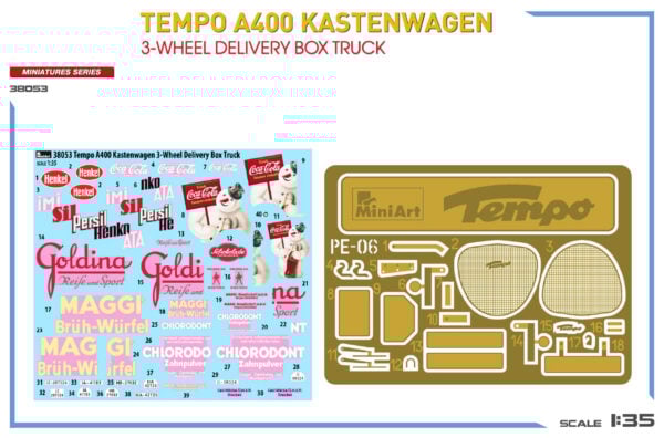 Miniart Tempo A400 Kastenwagen 3 Wheel Delivery Box Truck 1/35 Scale 38053