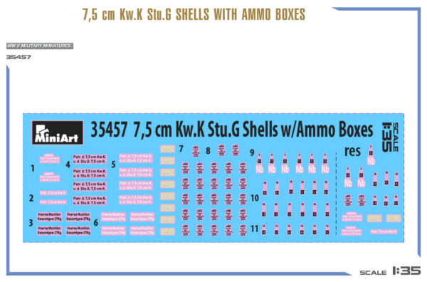 Miniart 7.5 cm Kw.K Stu.G Shells with Ammo Boxes 1/35 Scale 35457