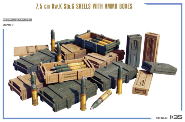 Miniart 7.5 cm Kw.K Stu.G Shells with Ammo Boxes 1/35 Scale 35457
