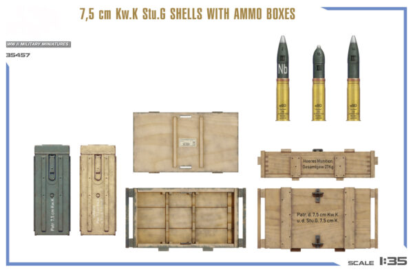 Miniart 7.5 cm Kw.K Stu.G Shells with Ammo Boxes 1/35 Scale 35457