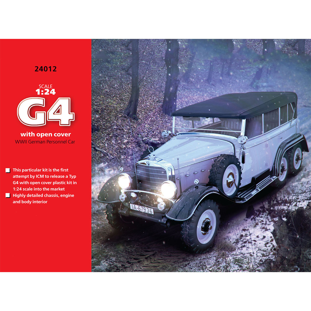 ICM Typ G4 Soft Top WWII German Personnel Car 1/24 Scale 24012