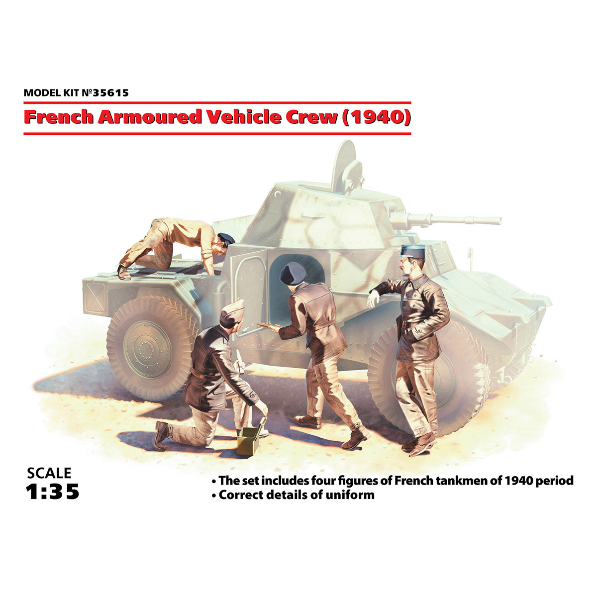 Figurines ICM - Équipage Blindé Français 1940 - Échelle 1/35 - Boîte Scellée Neuve
