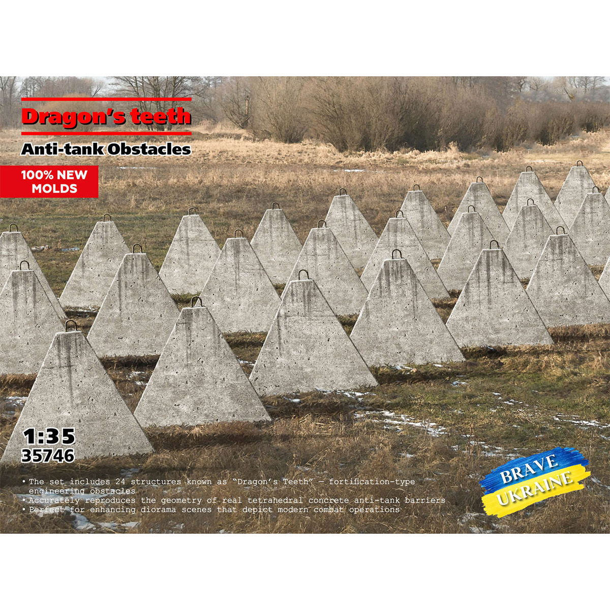 ICM Dragon's Teeth Anti-tank Obstacles New Tooling 1/35 Scale 35746