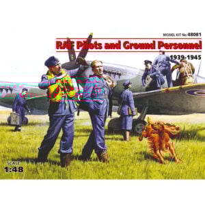 ICM RAF Pilots and Ground Personnel 1939-1945 7 Figures - 3 Pilots 3 Mechanics 1 WREN Member and Dog Figure 1/48 Scale 48081