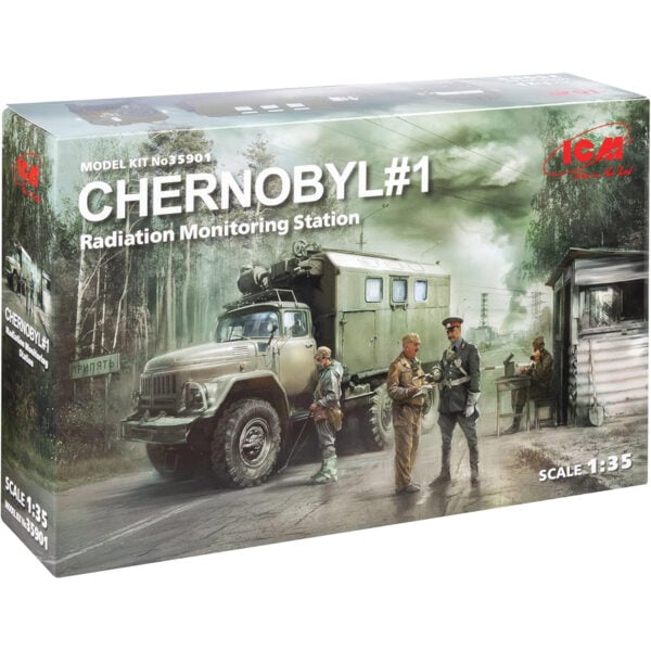 ICM Chernobyl #1 Radiation Monitoring Station ZiL-131KShM Truck with 5 Figures and diorama base with Background 1/35 Scale 35901