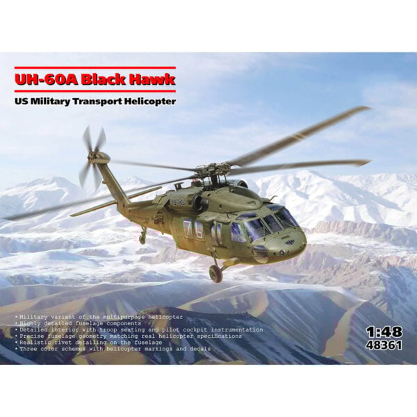 ICM UH-60A Black Hawk US Military Transport Helicopter 1/48 Scale 48361