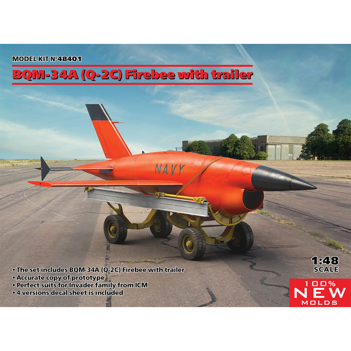 ICM BQM-34A Q-2C Firebee with Trailer 1 Airplane and Trailer 1/48 Scale ...
