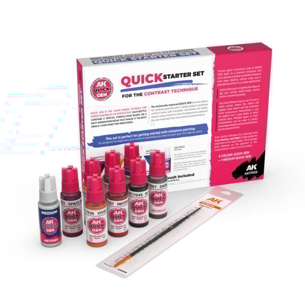 Contents AK Interactive Quick Gen Starter Set of 9 Paints and 1 Brush AK17525