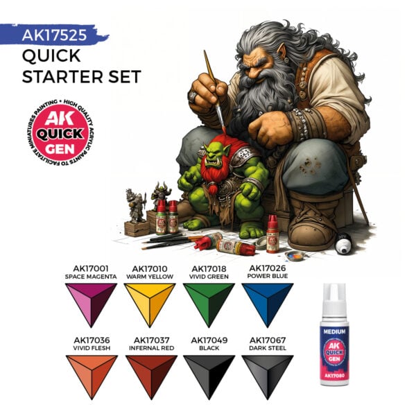 AK Interactive Quick Gen Starter Set of 9 Paints and 1 Brush AK17525 - Image 2