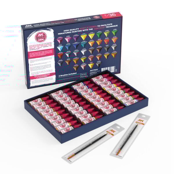 Details AK Interactive Quick Gen Paint Set of 36 Colors and 2 Brushes AK17601