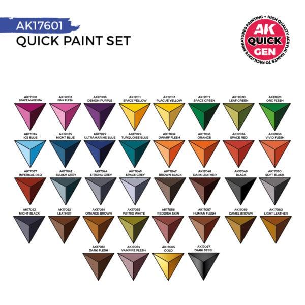 Colours AK Interactive Quick Gen Paint Set of 36 Colors and 2 Brushes AK17601