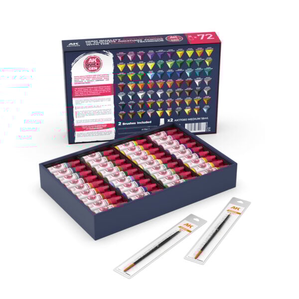 Details AK Interactive Quick Gen Paint Set of 72 Colors and 2 Brushes AK17602