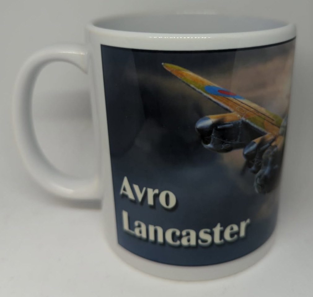 Lancaster Bomber Coffee Mug White with Specs 11oz SUP-MUGLANVRA Front