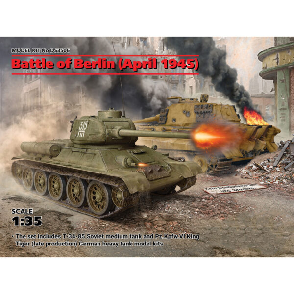 ICM Battle of Berlin April 1945 T-34-85 King Tiger 1/35 Scale DS3506