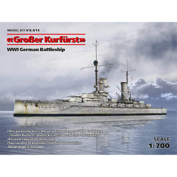 ICM GroBer Kurfurst Full Hull And Waterline WWI German Battleship 1/700 Scale S.015