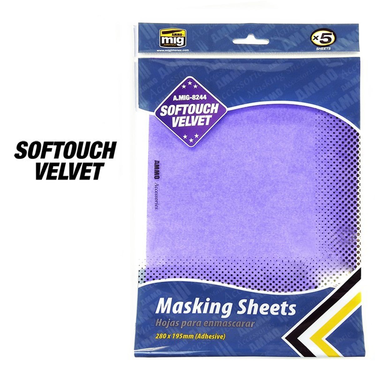 Ammo by Mig Softouch Velvet Masking Sheets Pack of 5 Sheets 280mm x 195mm with Adhesive Backing AMIG8244