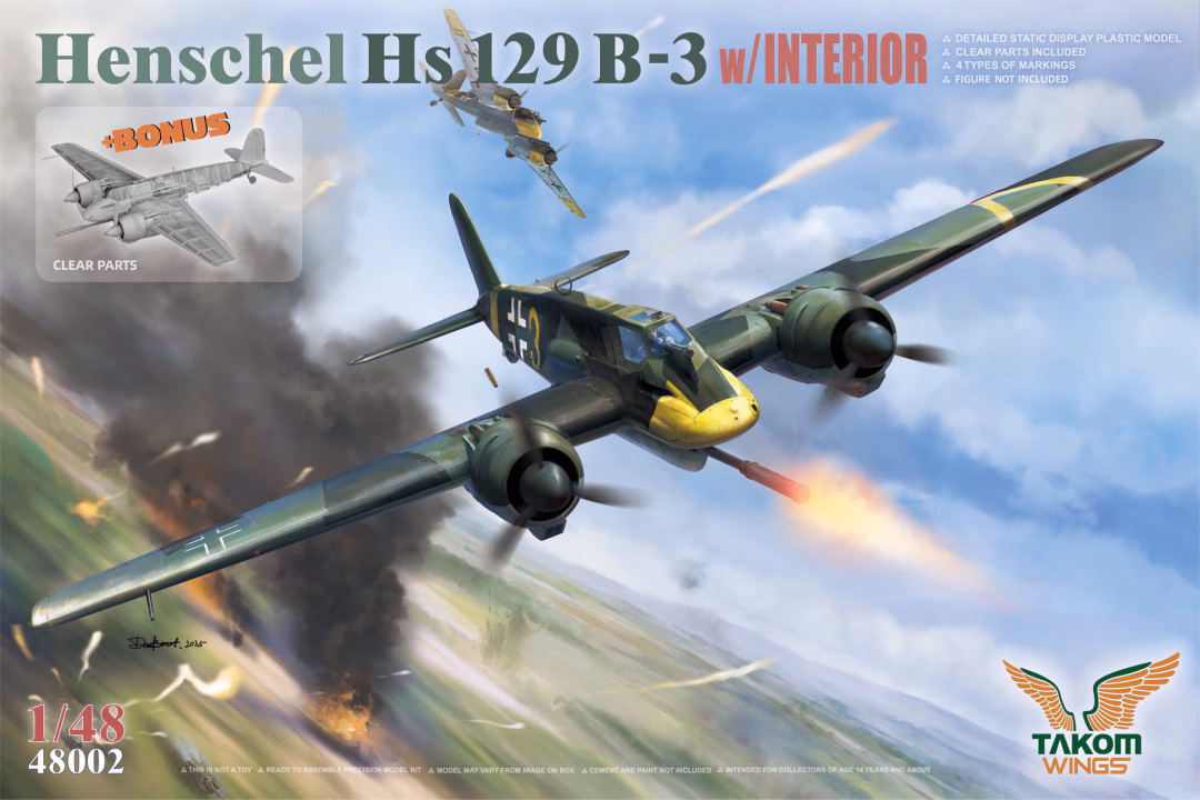 Takom Wings Henschel Hs129 B-3 with Interior and Clear Parts 1/48 Scale 48002