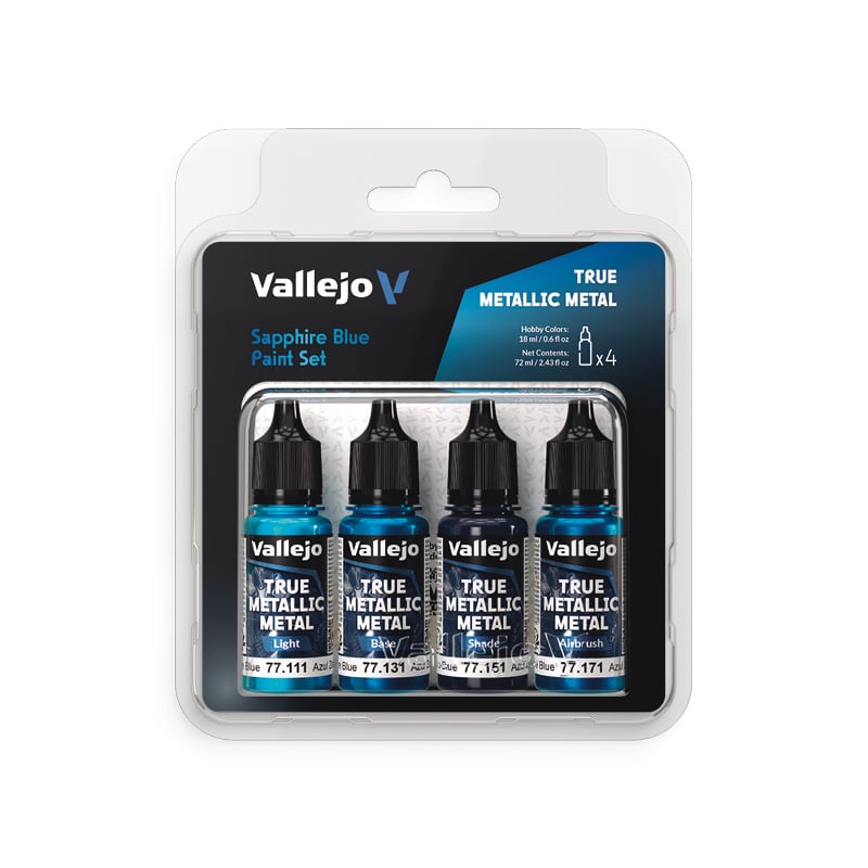 Sapphire Blue Paint Set True Metallic Metal Vallejo 77256
