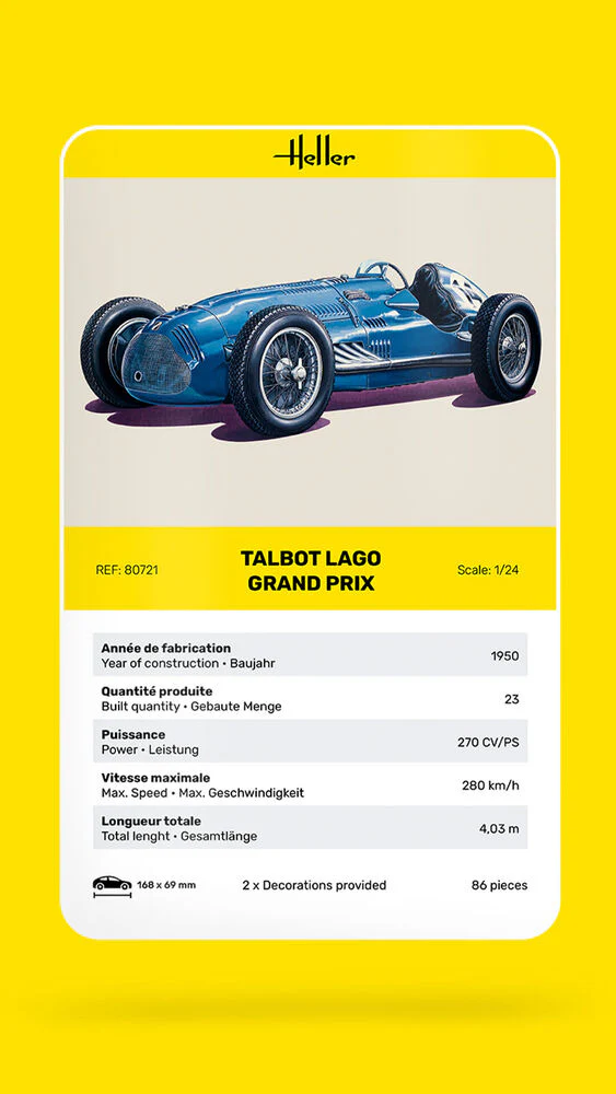 Heller Talbot Lago Grand Prix 1/24 Scale 80721