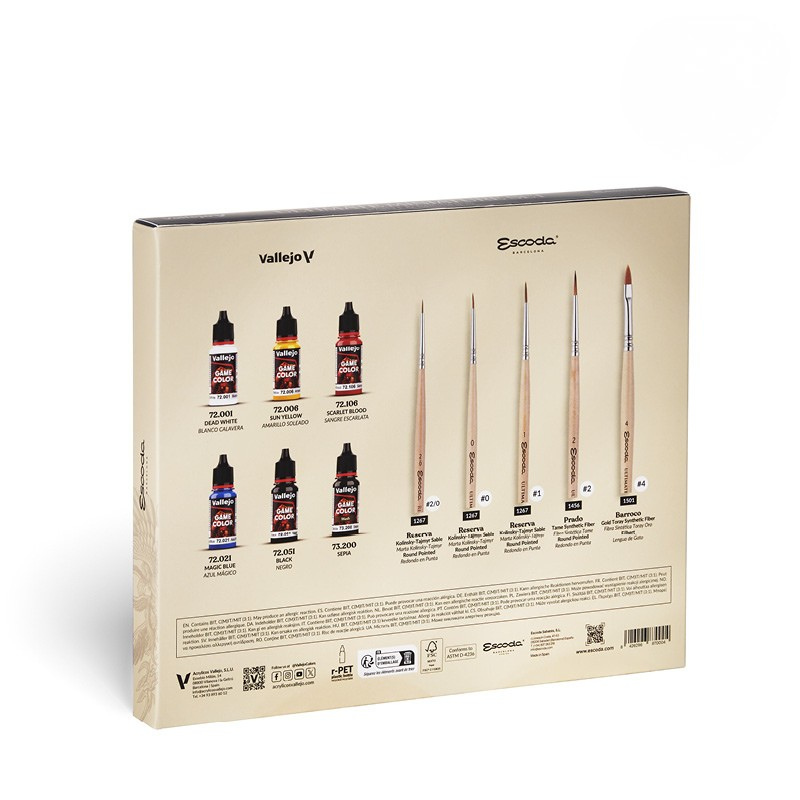 Vallejo Ultimate Miniature Paint Set & Escoda Brushes 72206 Back