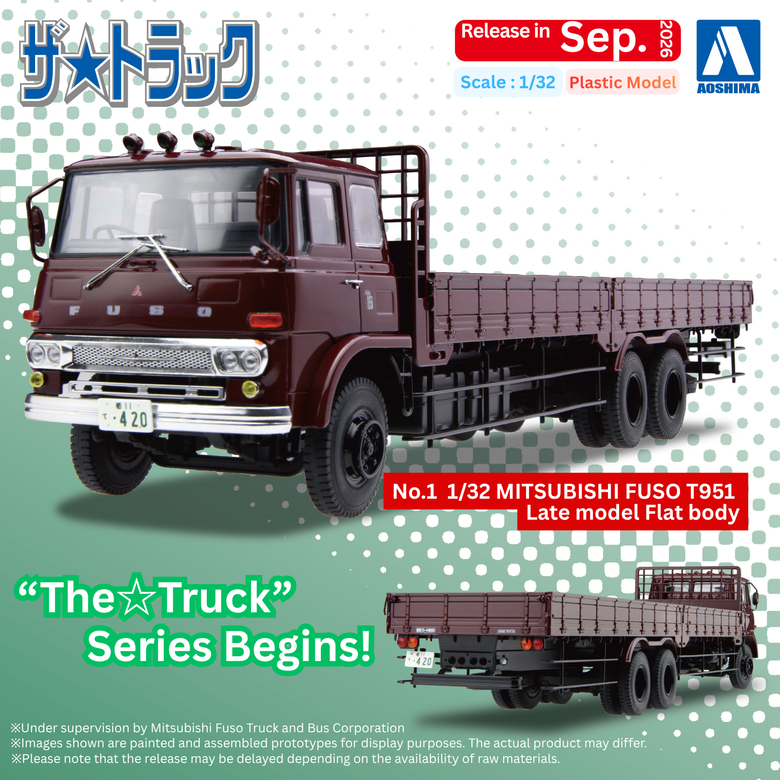 Aoshima Mitsubishi Fuso T951 Late Model Flat Body Truck 1/32 Scale 20617 Box