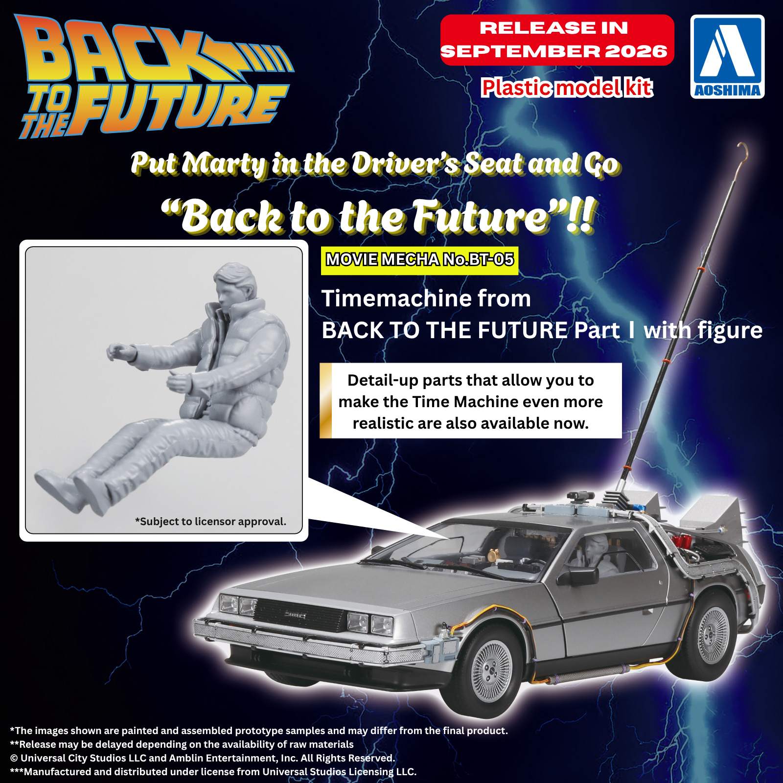 Aoshima Time Machine from Back to the Future Part I with Marty Mcfly Figure 1/24 Scale 20594 Box
