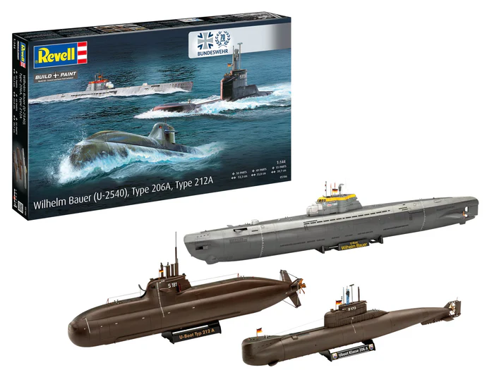 Revell Germany 70 Years Bundeswehr Wilhelm Bauer Type 206A Class 2 Submarine Trilogy 1/144 Scale 05186