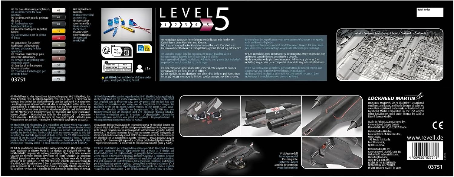 Revell Germany Lockheed SR-71B Blackbird 1/48 Scale 03751 Box Detail