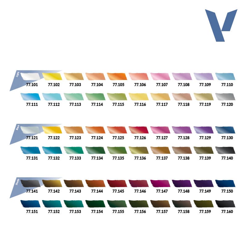 Vallejo Core Set of 60 Paints True Metallic Metal 77273 Colour Swatches