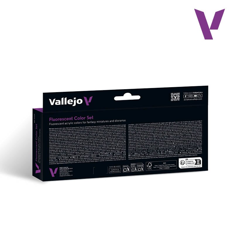 Vallejo Fluorescent Paint Set of 8 Fantasy Series 72214 Back
