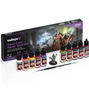 Vallejo Game Color Starter Value Set of 10 with Brush and Miniature 72215