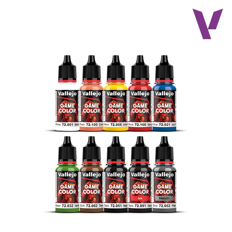 Vallejo Game Color Starter Value Set of 10 with Brush and Miniature 72215 Colours